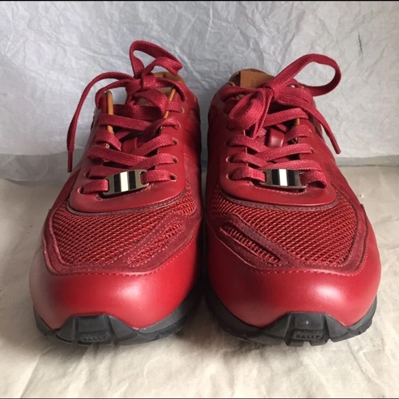BALLLY MEN’S RED LEATHER SNEAKERS SZ-7/40 - Picture 3 of 8